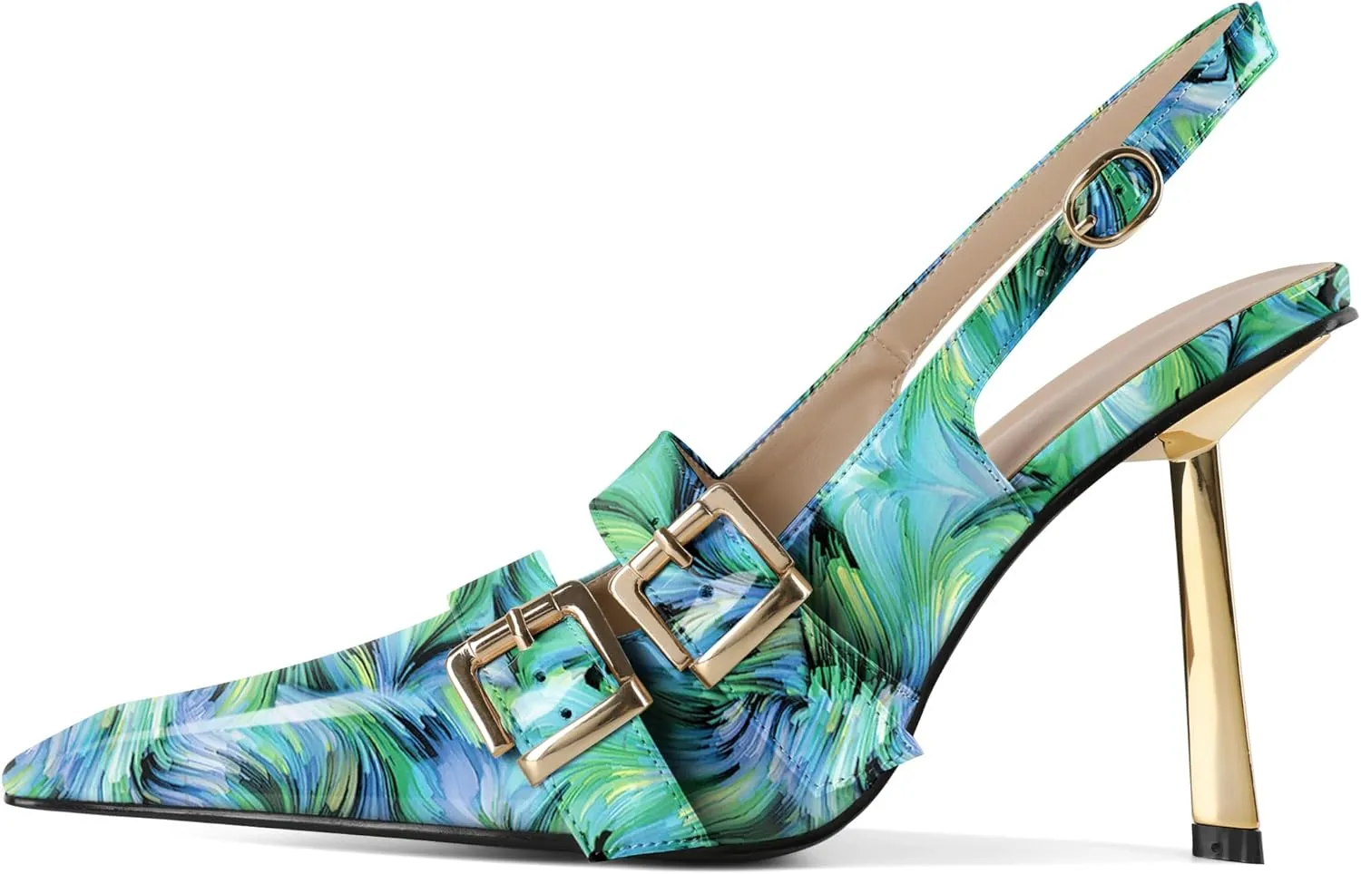 Mettesally Women Slingback Heels Pumps Shoes High Heels Stilettos Square Toe for Women Dressy Shoes 4 Inches