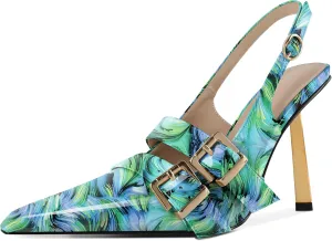 Mettesally Women Slingback Heels Pumps Shoes High Heels Stilettos Square Toe for Women Dressy Shoes 4 Inches
