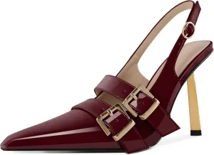 Mettesally Women Slingback Heels Pumps Shoes High Heels Stilettos Square Toe for Women Dressy Shoes 4 Inches