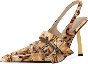 Mettesally Women Slingback Heels Pumps Shoes High Heels Stilettos Square Toe for Women Dressy Shoes 4 Inches