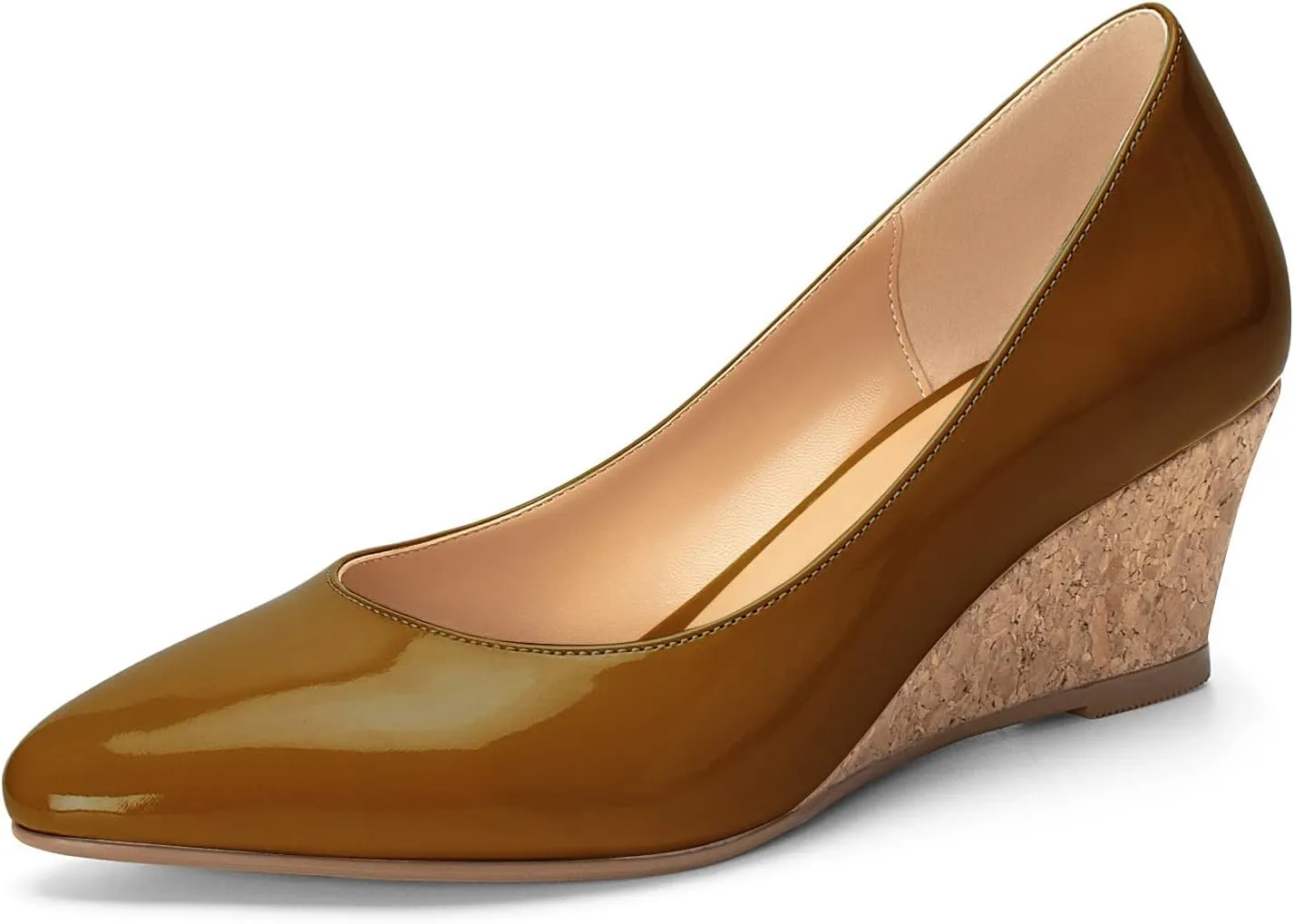 Mettesally Women's Classic Wedge Heel Pumps Pointed Toe Slip On Mid Heels Comfortable Wedding Office Dress Shoes