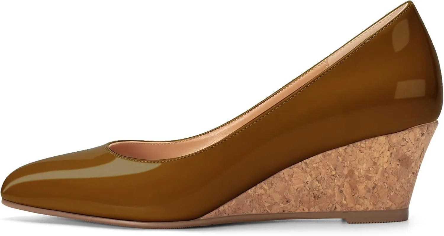 Mettesally Women's Classic Wedge Heel Pumps Pointed Toe Slip On Mid Heels Comfortable Wedding Office Dress Shoes