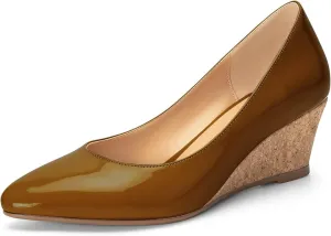 Mettesally Women's Classic Wedge Heel Pumps Pointed Toe Slip On Mid Heels Comfortable Wedding Office Dress Shoes