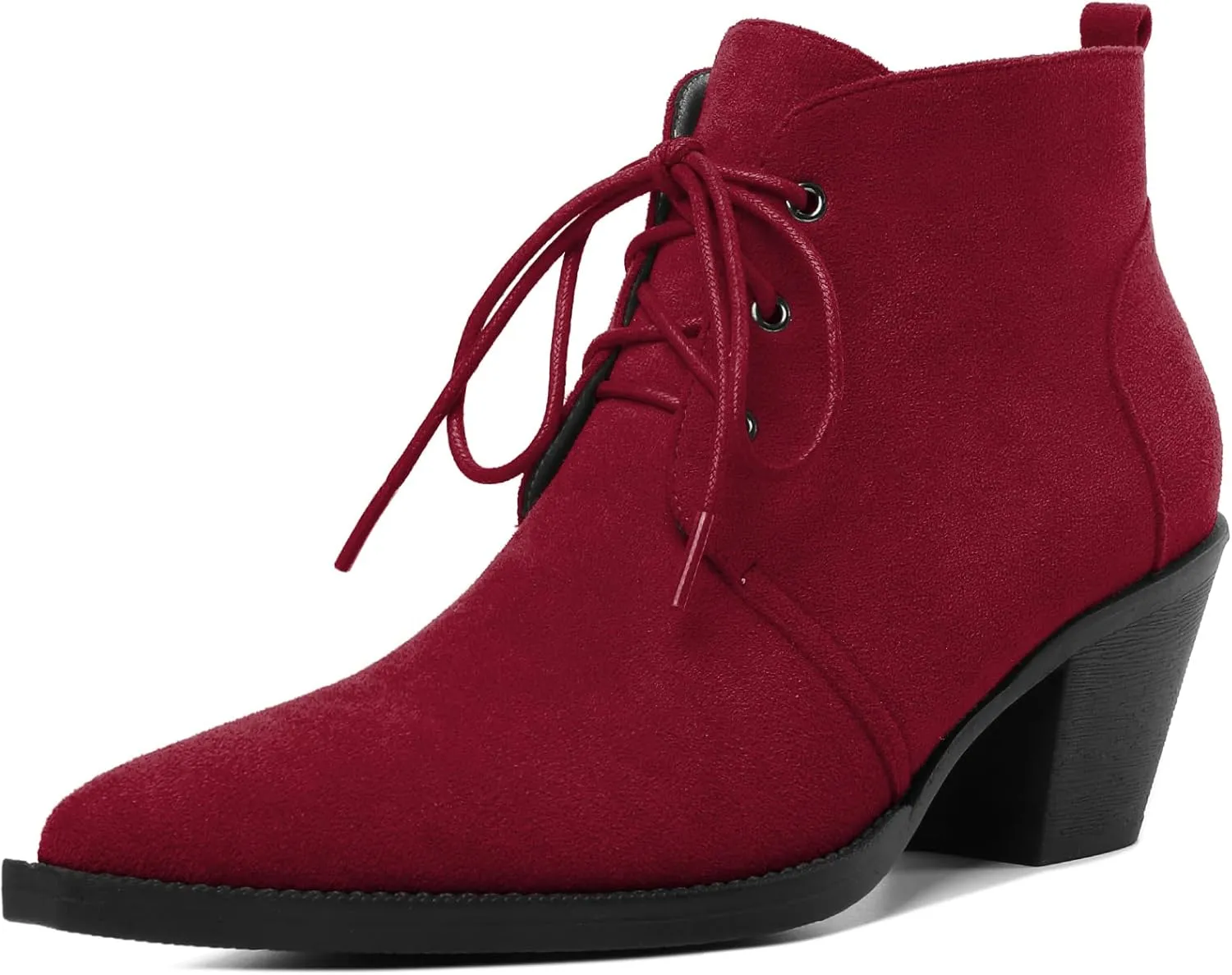 Mettesally Womens Lace Up Ankle Boots Pointed Toe Mid Chunky Heels Slip On Winter Short Booties Shoes