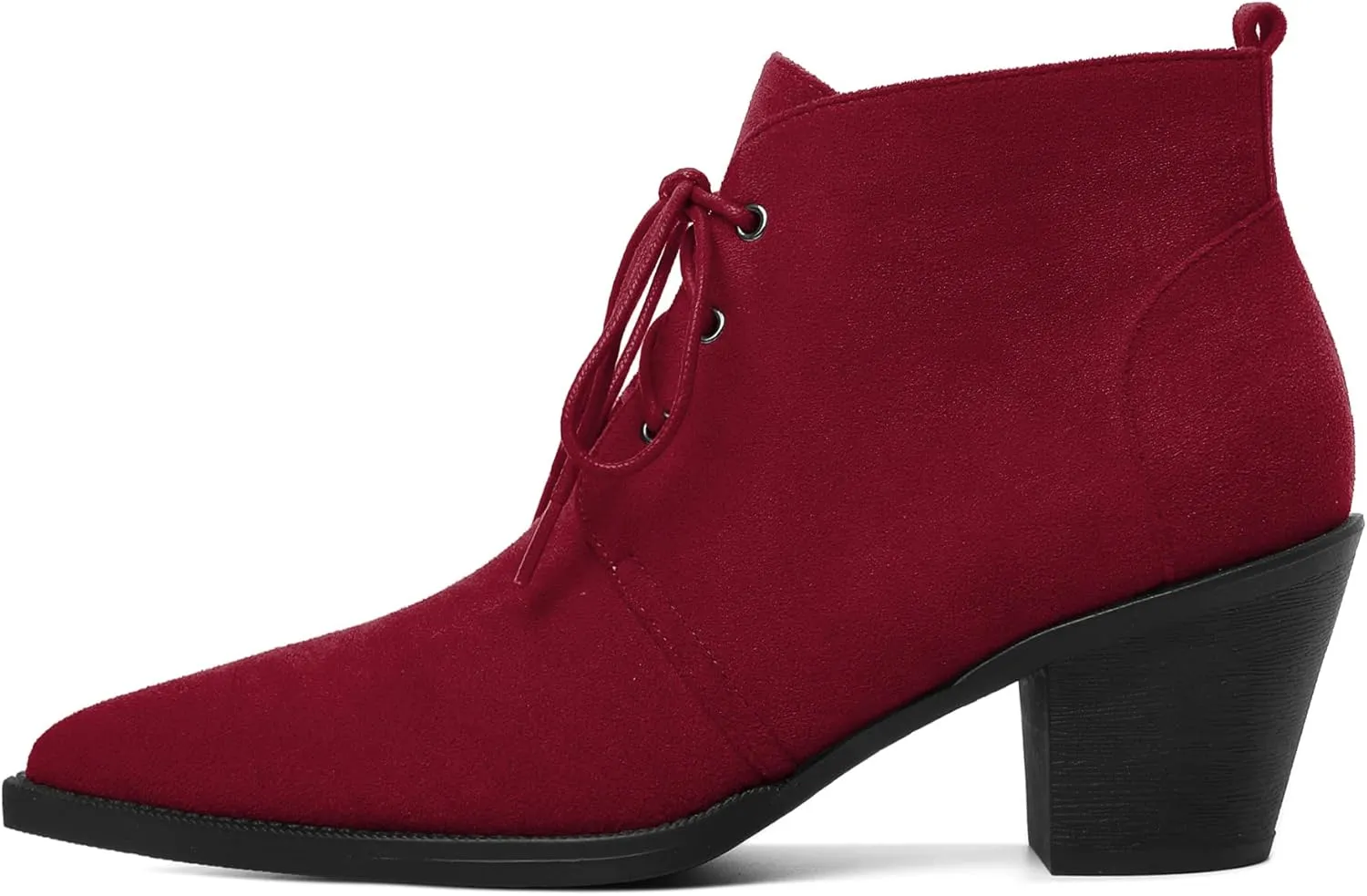 Mettesally Womens Lace Up Ankle Boots Pointed Toe Mid Chunky Heels Slip On Winter Short Booties Shoes