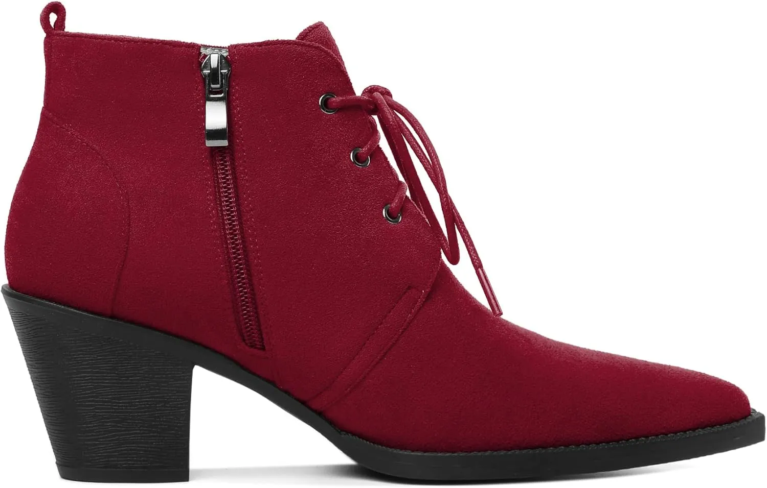 Mettesally Womens Lace Up Ankle Boots Pointed Toe Mid Chunky Heels Slip On Winter Short Booties Shoes