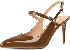Mettesally Women's Slingback Pumps Stiletto High Heels Closed Pointed Toe Heel Ankle Strap Heeled Sandals Party Office Shoes 3 Inch