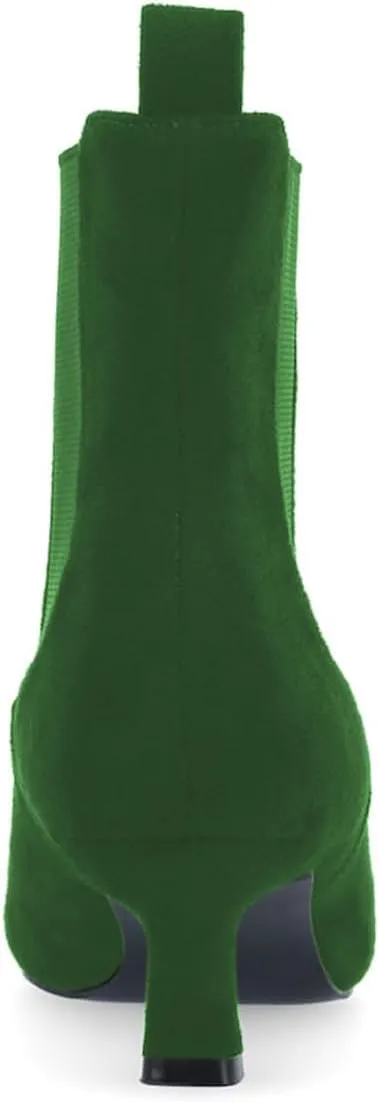 Milooey shoes Women's Kitten Low Heel Ankle Boots Pointed Toe Short Booties Elastic Chelsea Booties Pull On Comfortable Warm Dress Fashion Shoes Size 4-16 Us