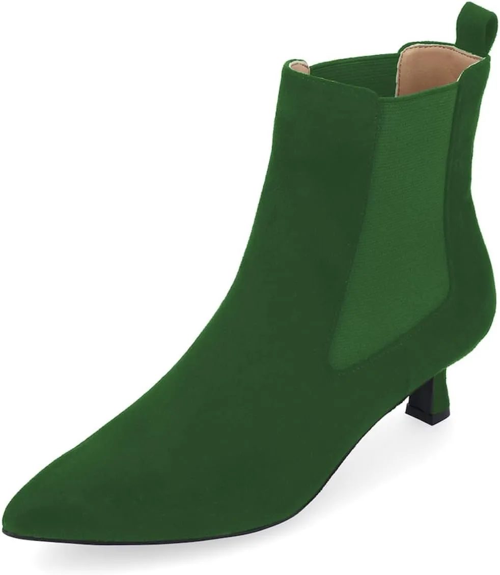 Milooey shoes Women's Kitten Low Heel Ankle Boots Pointed Toe Short Booties Elastic Chelsea Booties Pull On Comfortable Warm Dress Fashion Shoes Size 4-16 Us