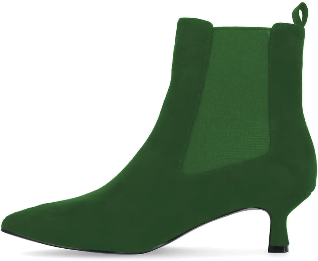 Milooey shoes Women's Kitten Low Heel Ankle Boots Pointed Toe Short Booties Elastic Chelsea Booties Pull On Comfortable Warm Dress Fashion Shoes Size 4-16 Us