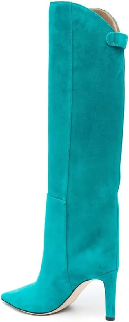 Milooey shoes Women's Pointed Toe Knee High Boots Sexy Stiletto High Heel Long Boots Button Pull On Fall Winter Warm Shoes Size 4-16 Us