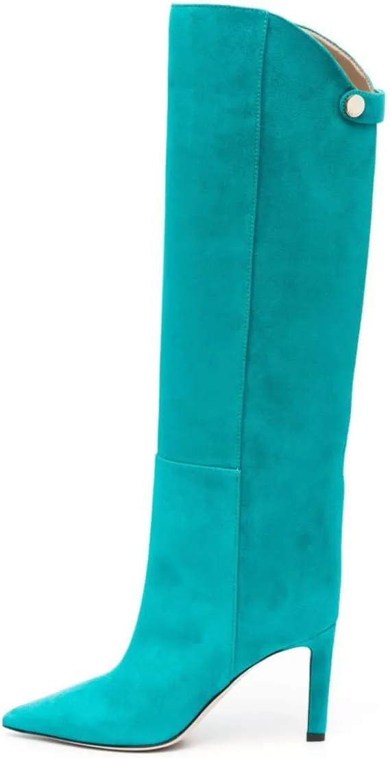 Milooey shoes Women's Pointed Toe Knee High Boots Sexy Stiletto High Heel Long Boots Button Pull On Fall Winter Warm Shoes Size 4-16 Us