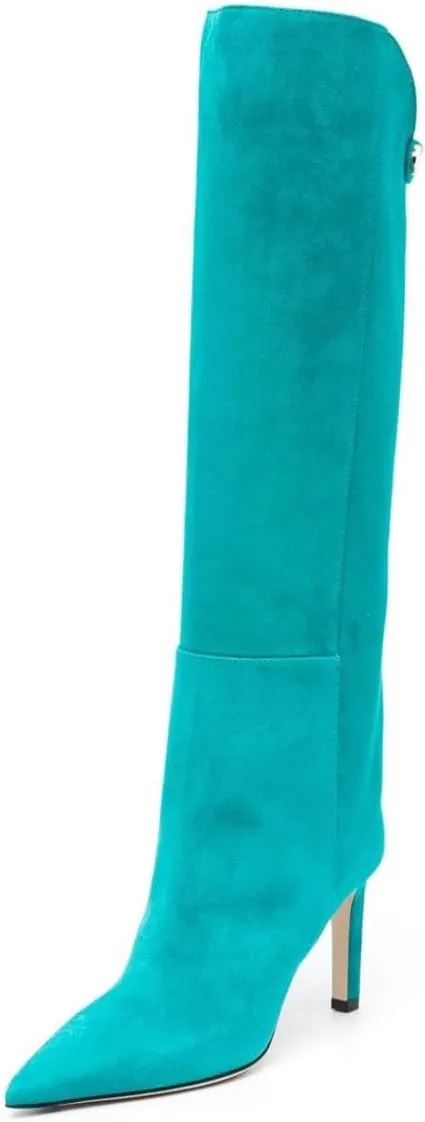 Milooey shoes Women's Pointed Toe Knee High Boots Sexy Stiletto High Heel Long Boots Button Pull On Fall Winter Warm Shoes Size 4-16 Us