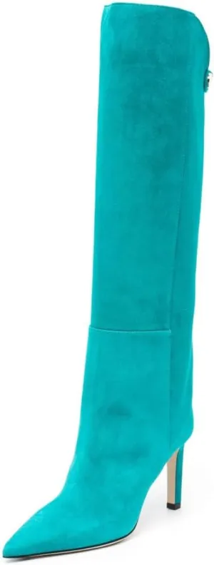 Milooey shoes Women's Pointed Toe Knee High Boots Sexy Stiletto High Heel Long Boots Button Pull On Fall Winter Warm Shoes Size 4-16 Us