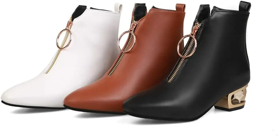 MIOKE Women's Fashion Dress Ankle Boots Square Toe Metallic Zipper Sparkle Low Heel Chelsea Short Booties