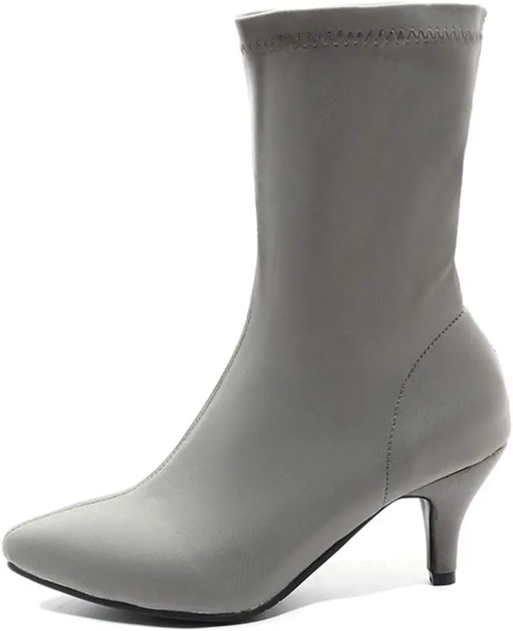 MIOKE Women's Pointed Toe Stretch Ankle Boots Fashion Comfy Kitten Low Heel Pull On Dressy Short Booties