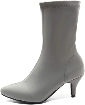 MIOKE Women's Pointed Toe Stretch Ankle Boots Fashion Comfy Kitten Low Heel Pull On Dressy Short Booties