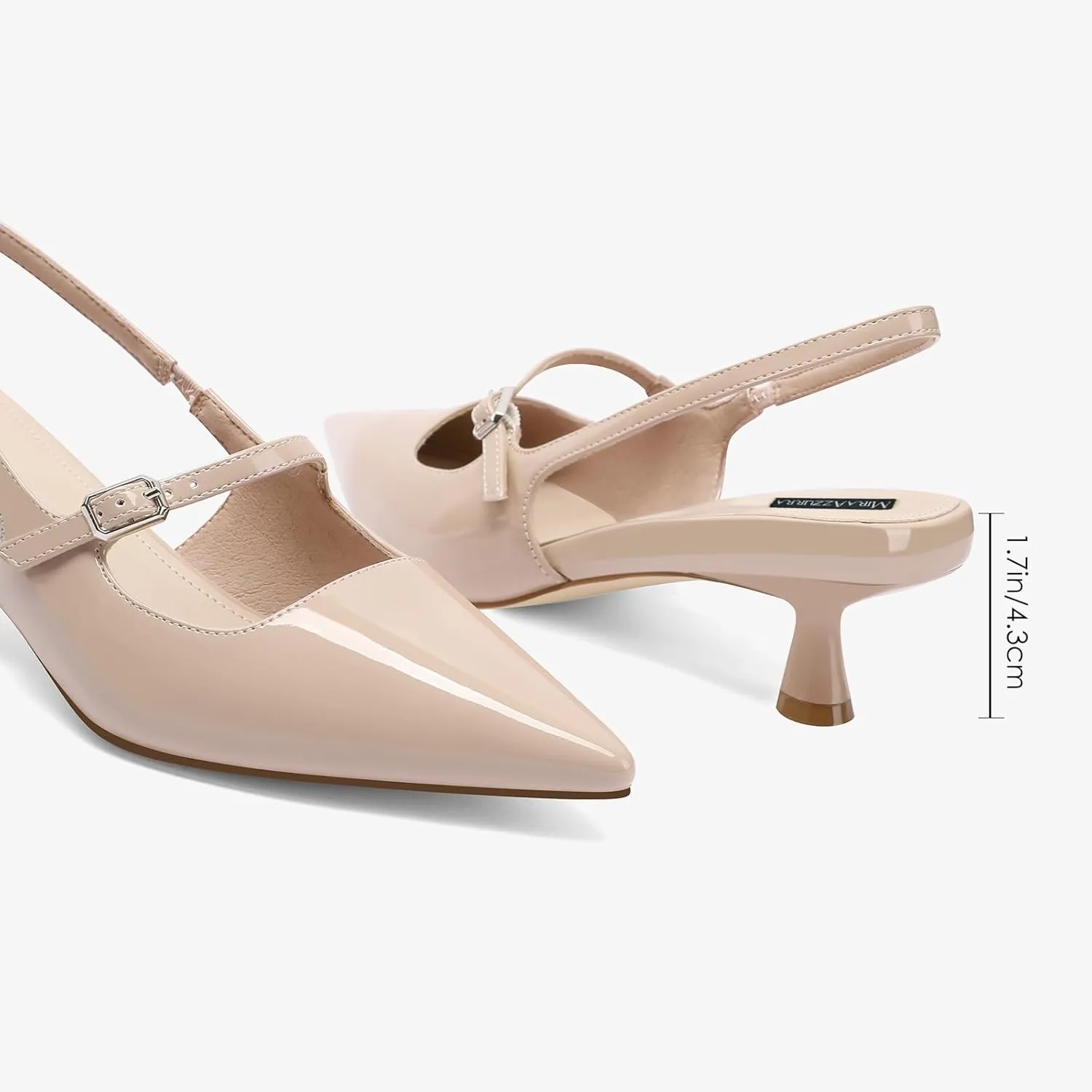 MIRAAZZURRA Slingback Kitten Heels Pumps Pointed Toe Low Heel Slip On Dress Shoes with Buckle Strap for Dating Party Working