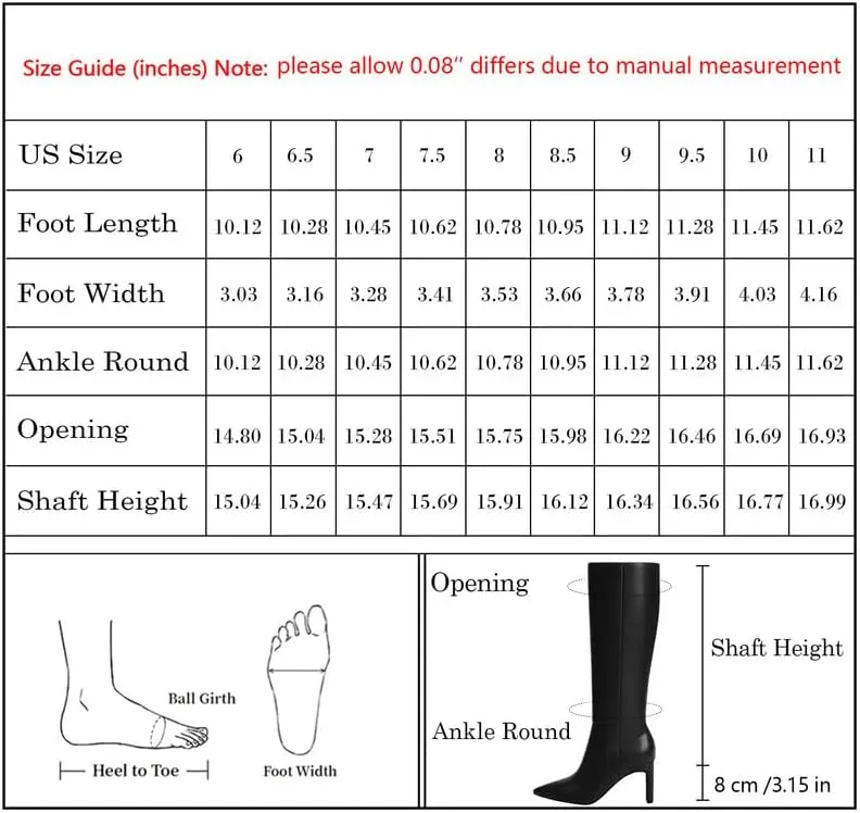 Modatope Tall Knee High Heeled Boots for Women - Pointed Toe, Chunky Heel, Side Zipper, Fall Long Boots