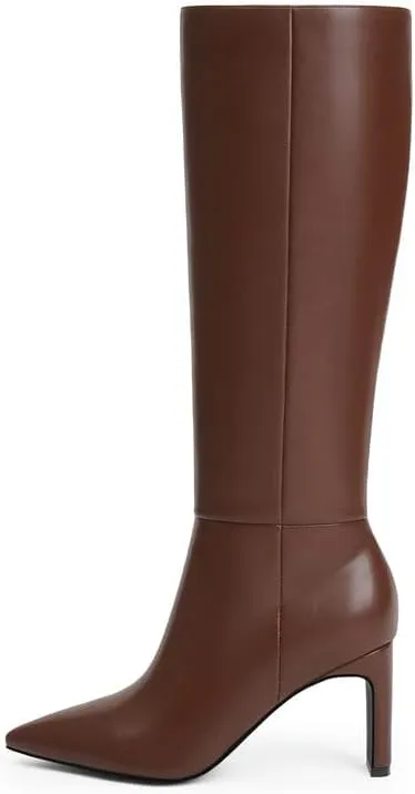Modatope Tall Knee High Heeled Boots for Women - Pointed Toe, Chunky Heel, Side Zipper, Fall Long Boots
