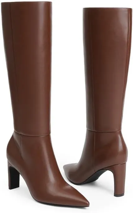 Modatope Tall Knee High Heeled Boots for Women - Pointed Toe, Chunky Heel, Side Zipper, Fall Long Boots