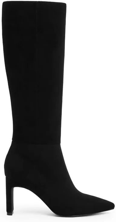 Modatope Tall Knee High Heeled Boots for Women - Pointed Toe, Chunky Heel, Side Zipper, Fall Long Boots