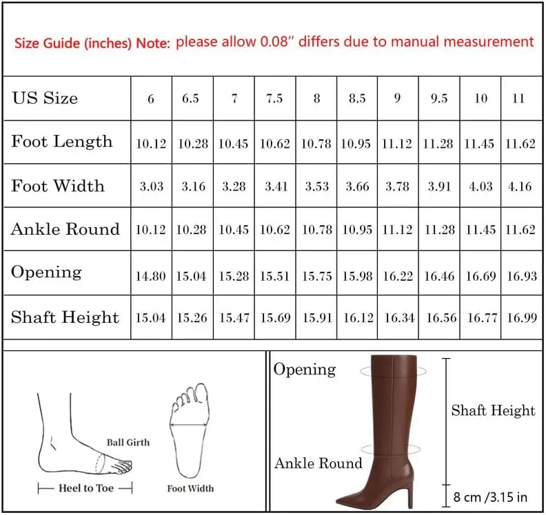 Modatope Tall Knee High Heeled Boots for Women - Pointed Toe, Chunky Heel, Side Zipper, Fall Long Boots
