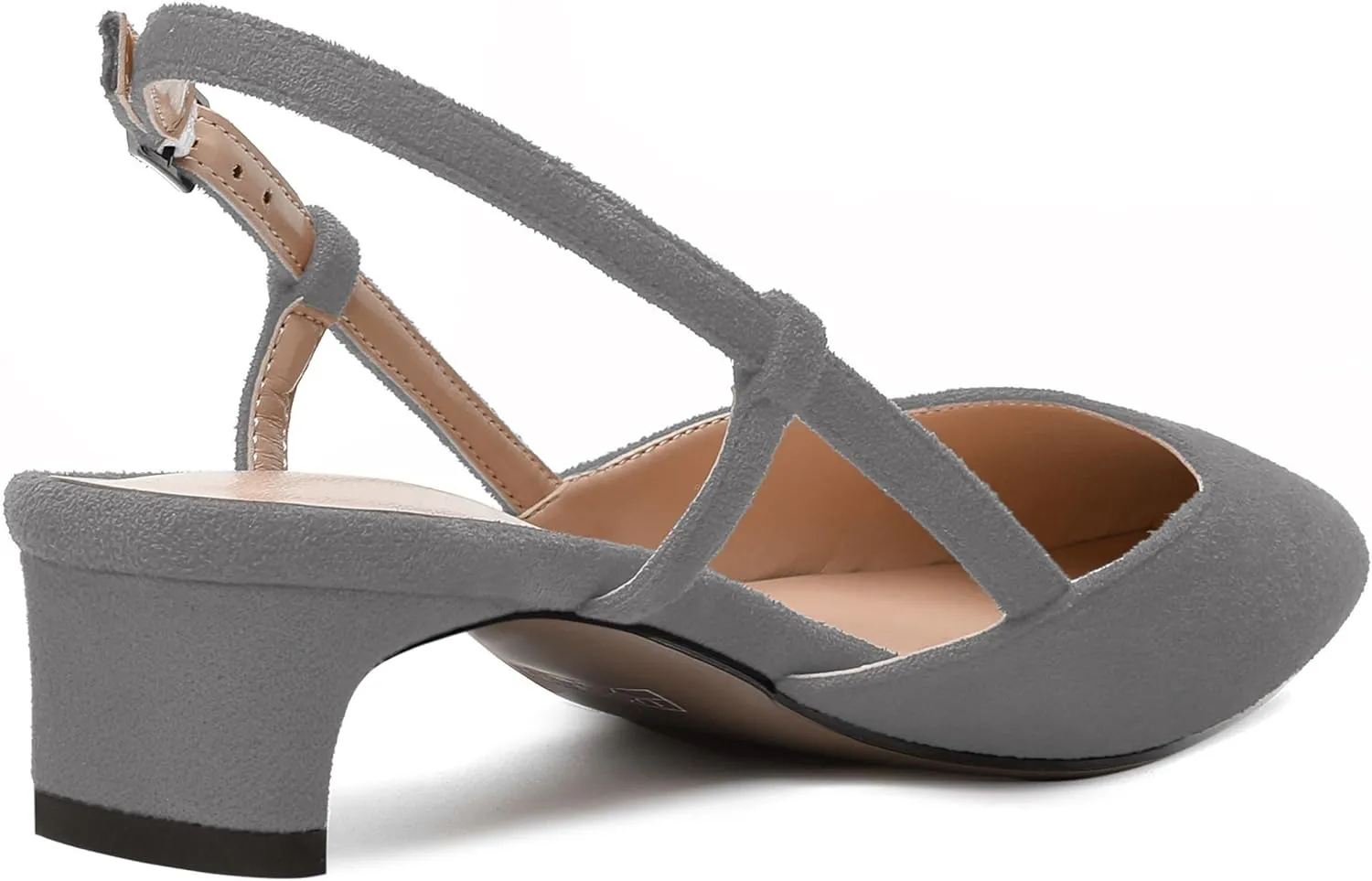 MODENCOCO Womens Buckle Dress Dating Fashion Suede Slingback Pointed Toe Chunky Low Heel Pumps Shoes 1.5 Inch