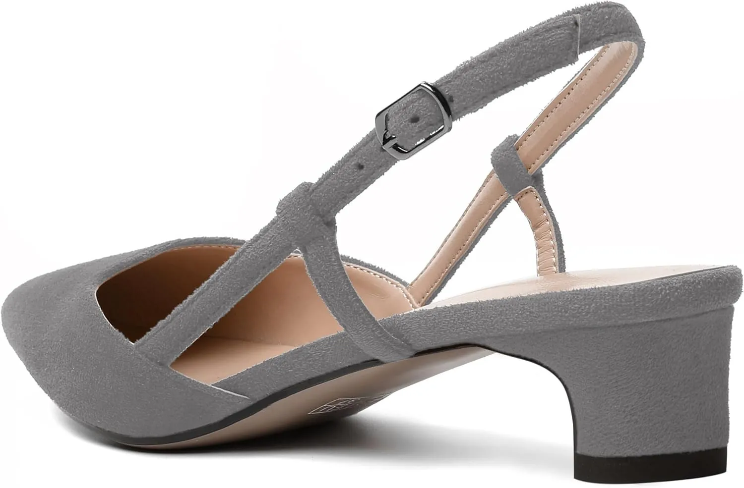 MODENCOCO Womens Buckle Dress Dating Fashion Suede Slingback Pointed Toe Chunky Low Heel Pumps Shoes 1.5 Inch