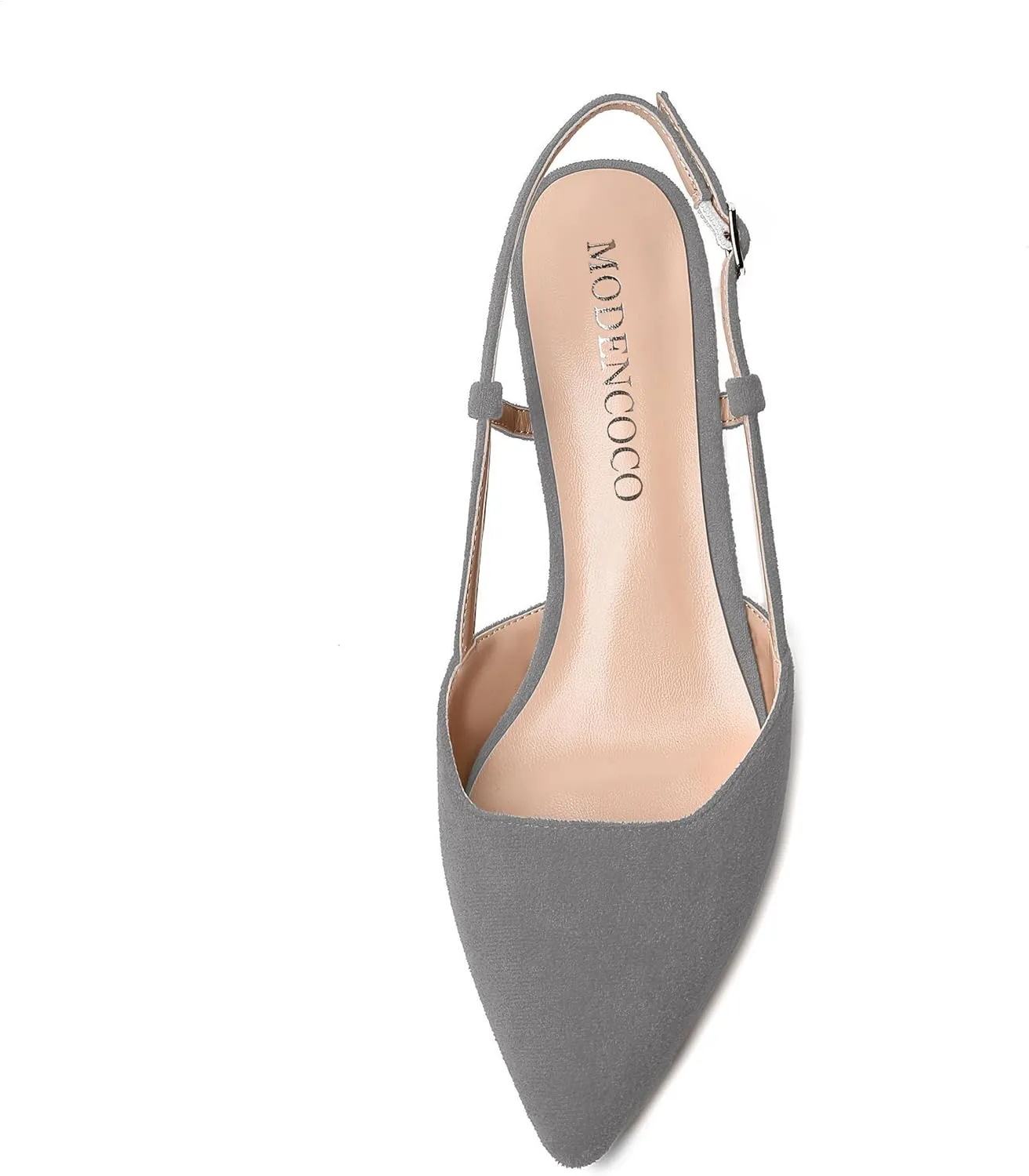 MODENCOCO Womens Buckle Dress Dating Fashion Suede Slingback Pointed Toe Chunky Low Heel Pumps Shoes 1.5 Inch