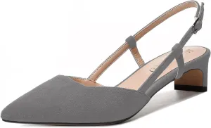 MODENCOCO Womens Buckle Dress Dating Fashion Suede Slingback Pointed Toe Chunky Low Heel Pumps Shoes 1.5 Inch