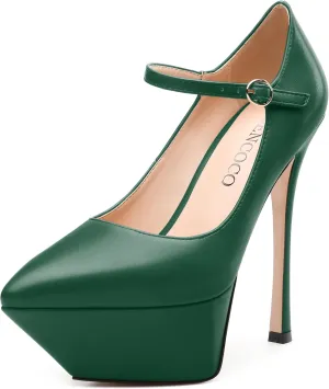 MODENCOCO Women's Platform Mary Jane Pumps High Heel Stiletto Pointed Toe Heels Ankle Strap Sexy Party Prom Dress Shoes