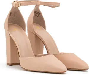 MOOMMO Women Pointed Toe Chunky Pumps Ankle Strap High Heel Summer Sandals 4 Inch Block Heel Crocodile Pattern Closed Toe Buckle Fashion Wedding Office Dress Comfortable Shoes Size 4-13 M US