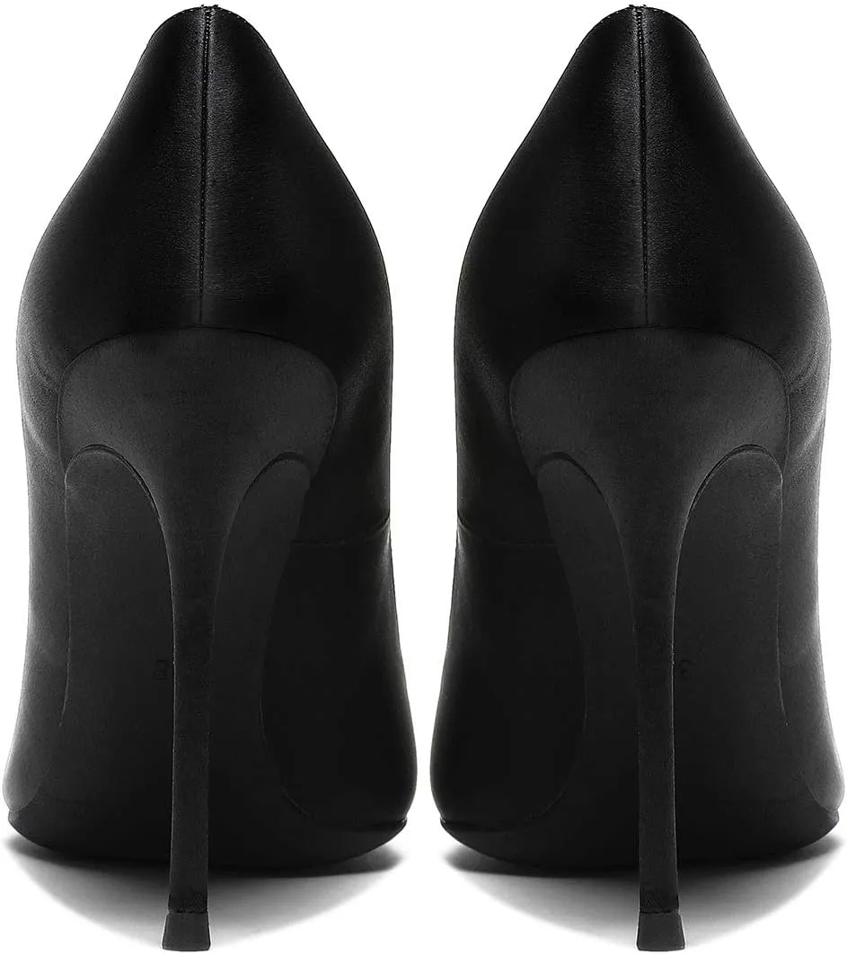 MOOMMO Women Satin High Heel Pumps Pointed Toe Sexy Stilettos 4 inch Slip On Formal Dress Shoes for Ladies Wedding Party Evening Work 4-13 M US
