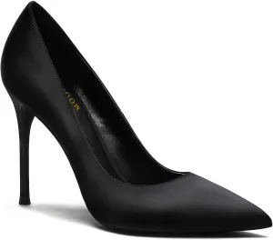MOOMMO Women Satin High Heel Pumps Pointed Toe Sexy Stilettos 4 inch Slip On Formal Dress Shoes for Ladies Wedding Party Evening Work 4-13 M US