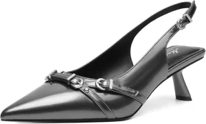 Mostrin Kitten Heels for Women Pointed Toe Pumps Patent Leather Low Heel Slingback Heels with Buckle Dress Shoes for Dating Party Working