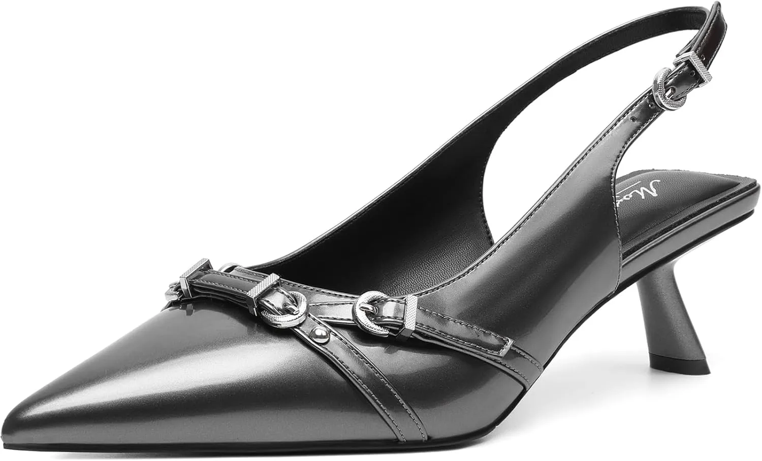 Mostrin Kitten Heels for Women Pointed Toe Pumps Patent Leather Low Heel Slingback Heels with Buckle Dress Shoes for Dating Party Working