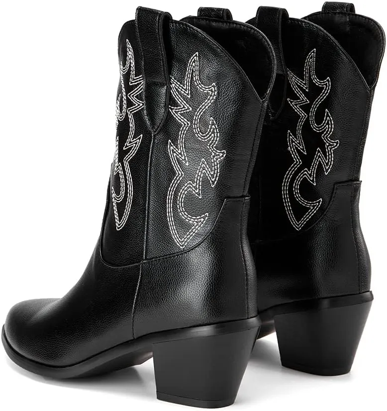MRKEWUNEY Classic White Cowgirl Boots for Women Pointed Toe Cowboy Boots