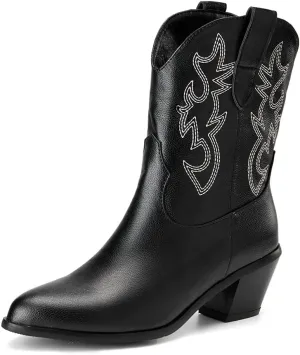 MRKEWUNEY Classic White Cowgirl Boots for Women Pointed Toe Cowboy Boots