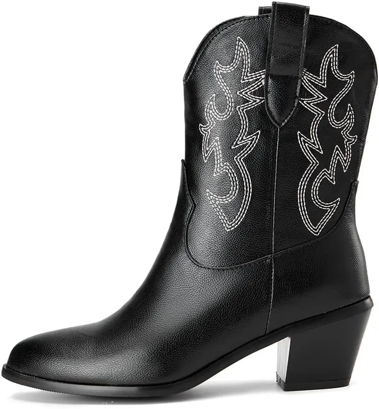 MRKEWUNEY Classic White Cowgirl Boots for Women Pointed Toe Cowboy Boots