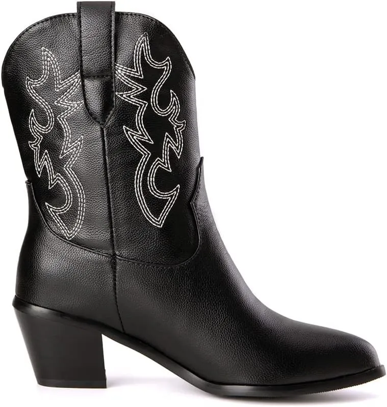 MRKEWUNEY Classic White Cowgirl Boots for Women Pointed Toe Cowboy Boots