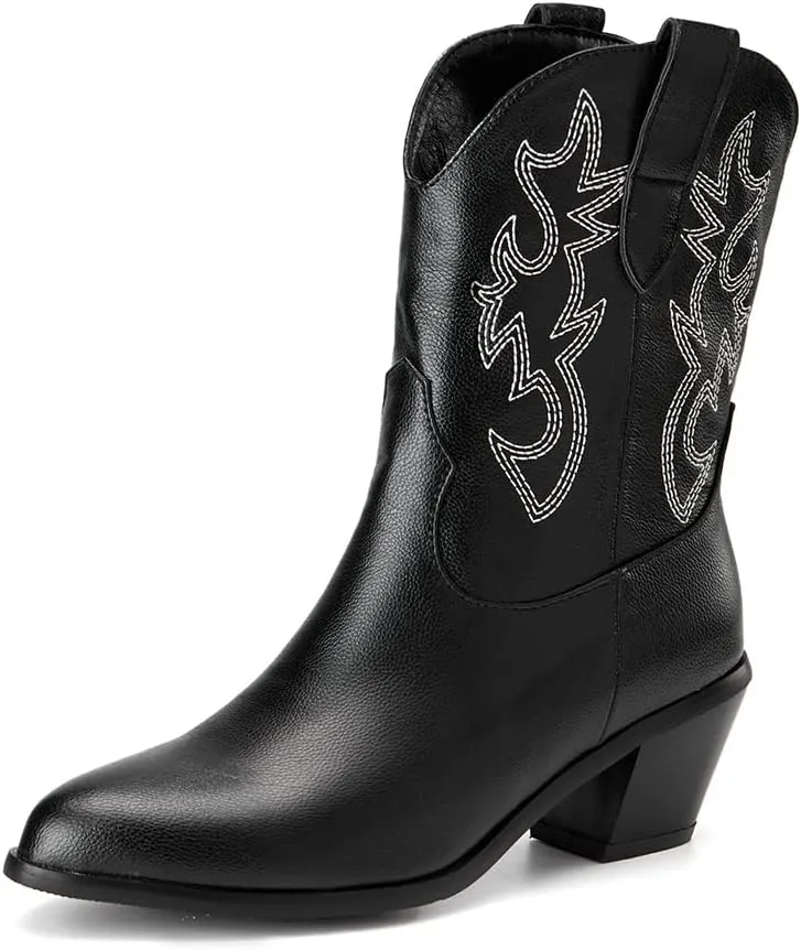 MRKEWUNEY Classic White Cowgirl Boots for Women Pointed Toe Cowboy Boots