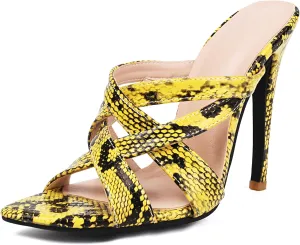 MRKEWUNEY Heeled Mules for Women Metallic Slip On Mules Backless Stiletto Heels