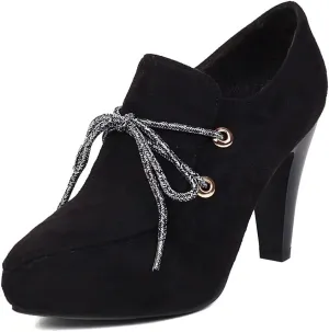 MRKEWUNEY Womens Chunky High Heels Mary Janes Lace Up