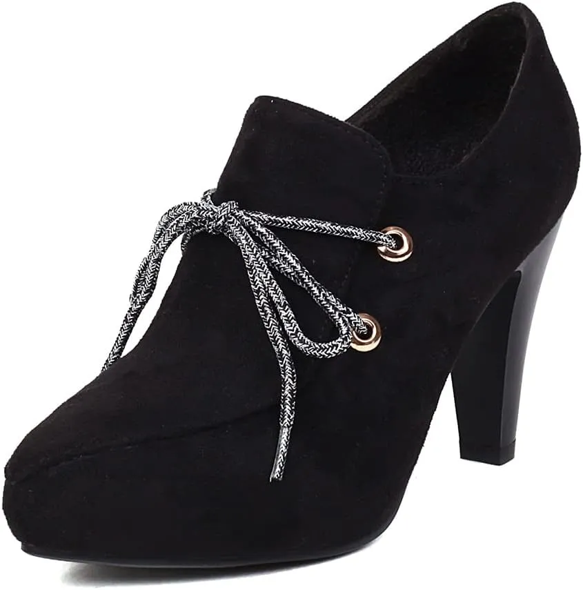 MRKEWUNEY Womens Chunky High Heels Mary Janes Lace Up