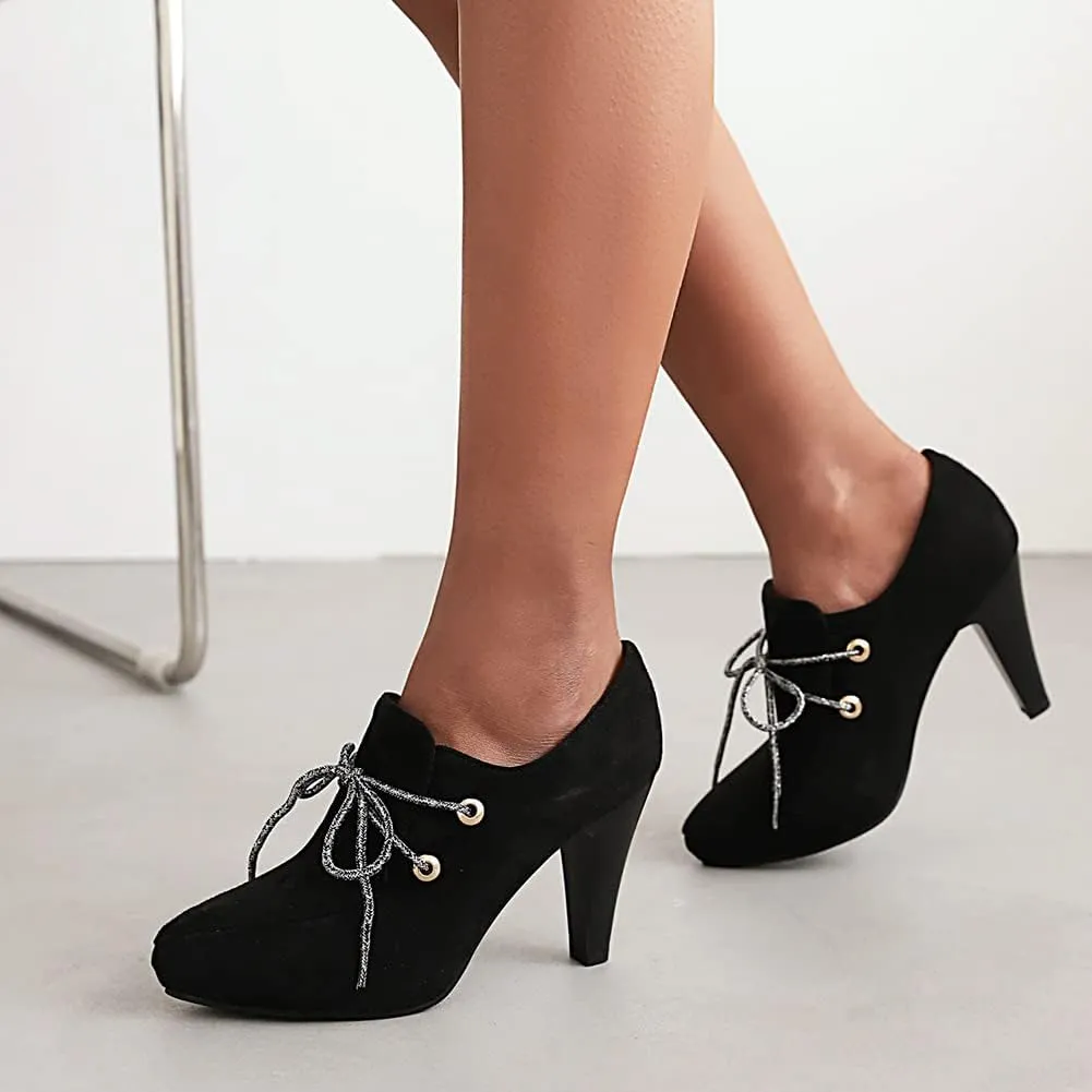 MRKEWUNEY Womens Chunky High Heels Mary Janes Lace Up
