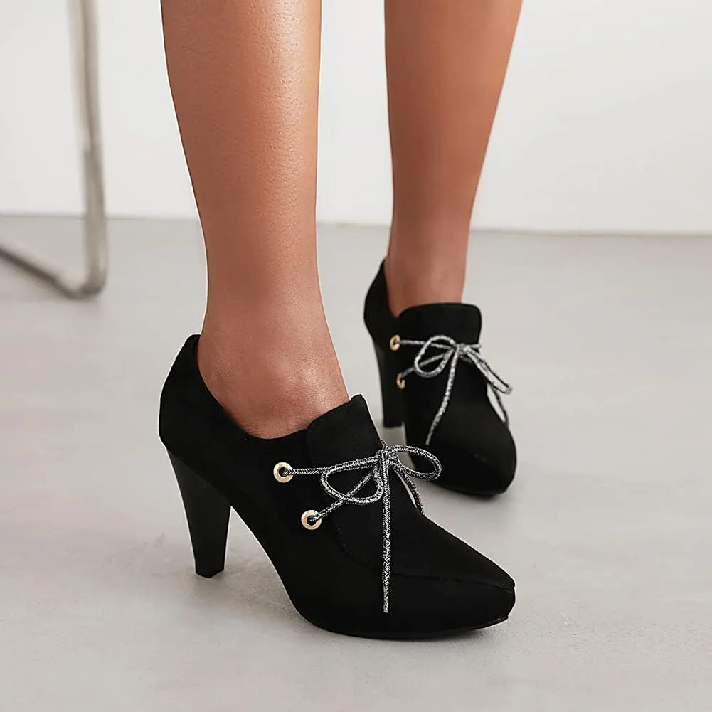MRKEWUNEY Womens Chunky High Heels Mary Janes Lace Up