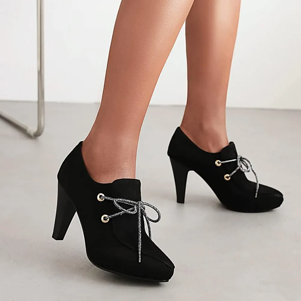 MRKEWUNEY Womens Chunky High Heels Mary Janes Lace Up