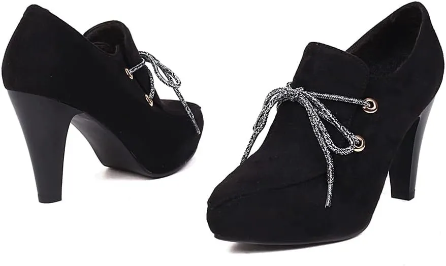 MRKEWUNEY Womens Chunky High Heels Mary Janes Lace Up