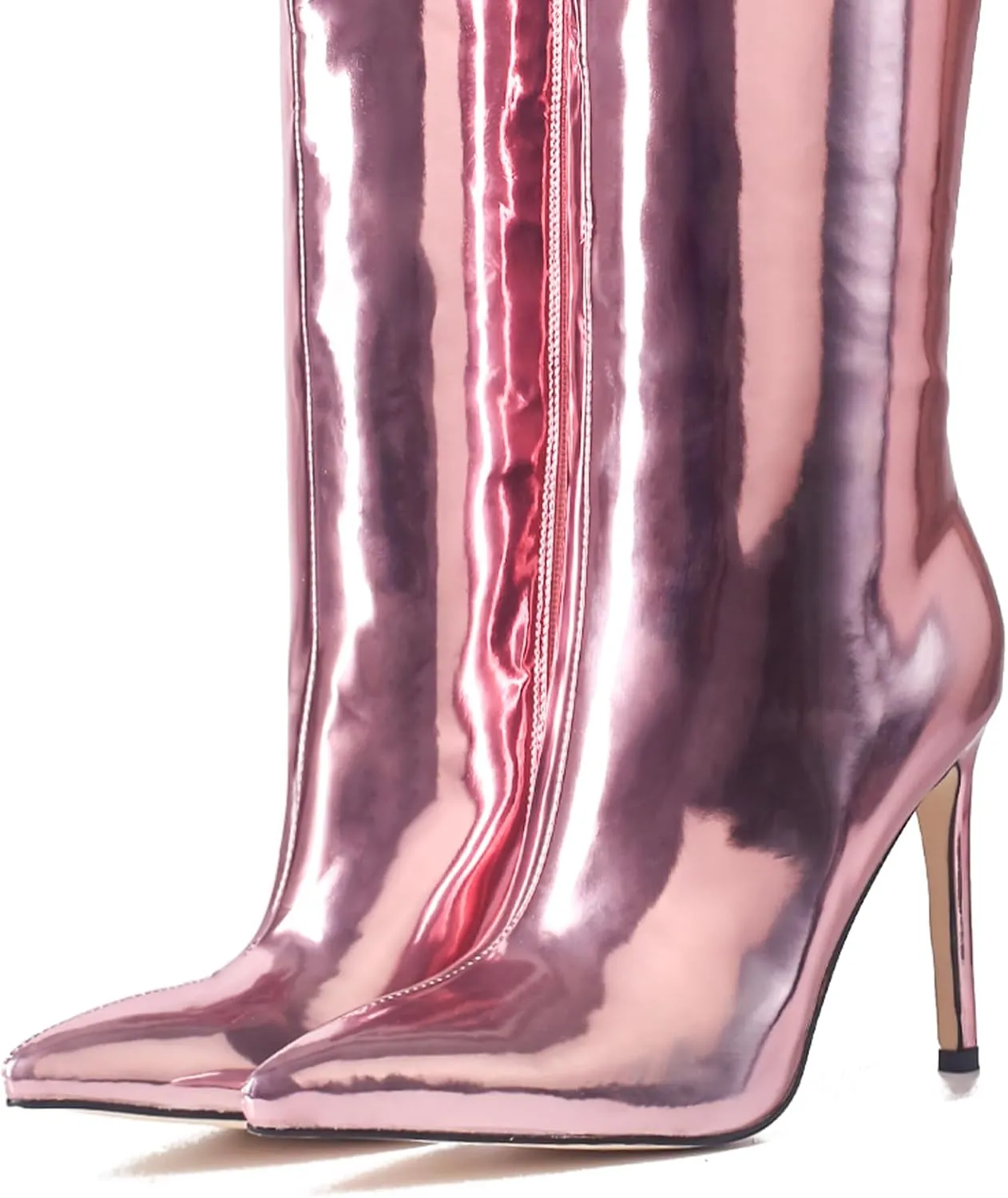 MUCCCUTE Knee High Boots Women High Heel Metallic Stiletto Pointed Toe Thigh High Boots Tall Long Boots Zipper Sexy Fashion Party